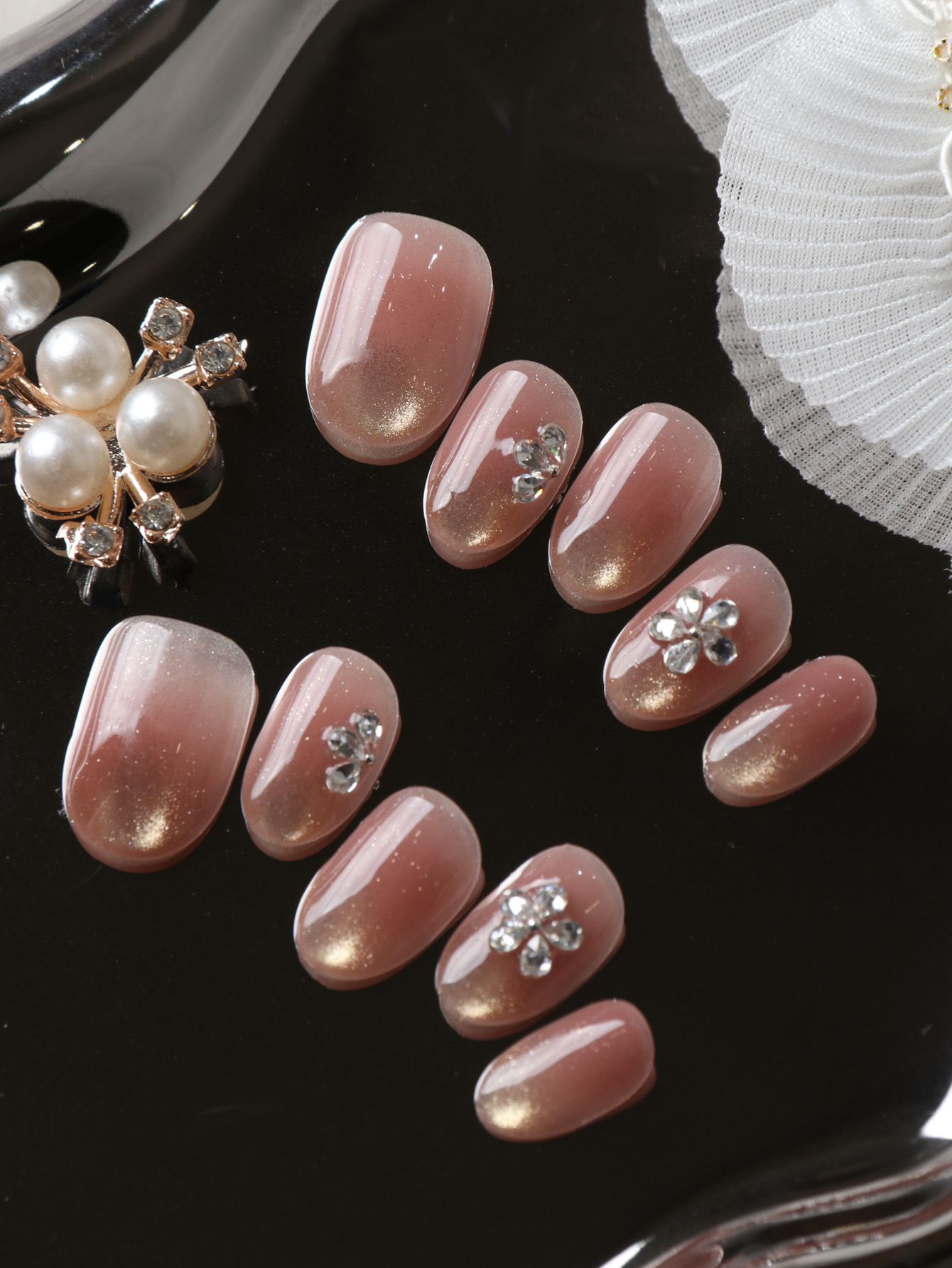 10Pcs Press on Nails Short Cat - Pressed Flower Art recension och pris